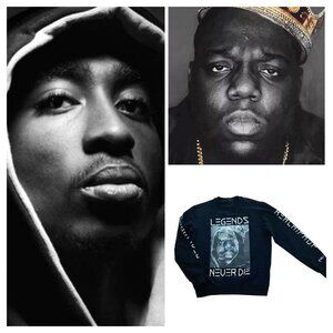 SMW Brand Tupac Biggie Legends Never Die Holographic Sweatshirt Black Mens Large